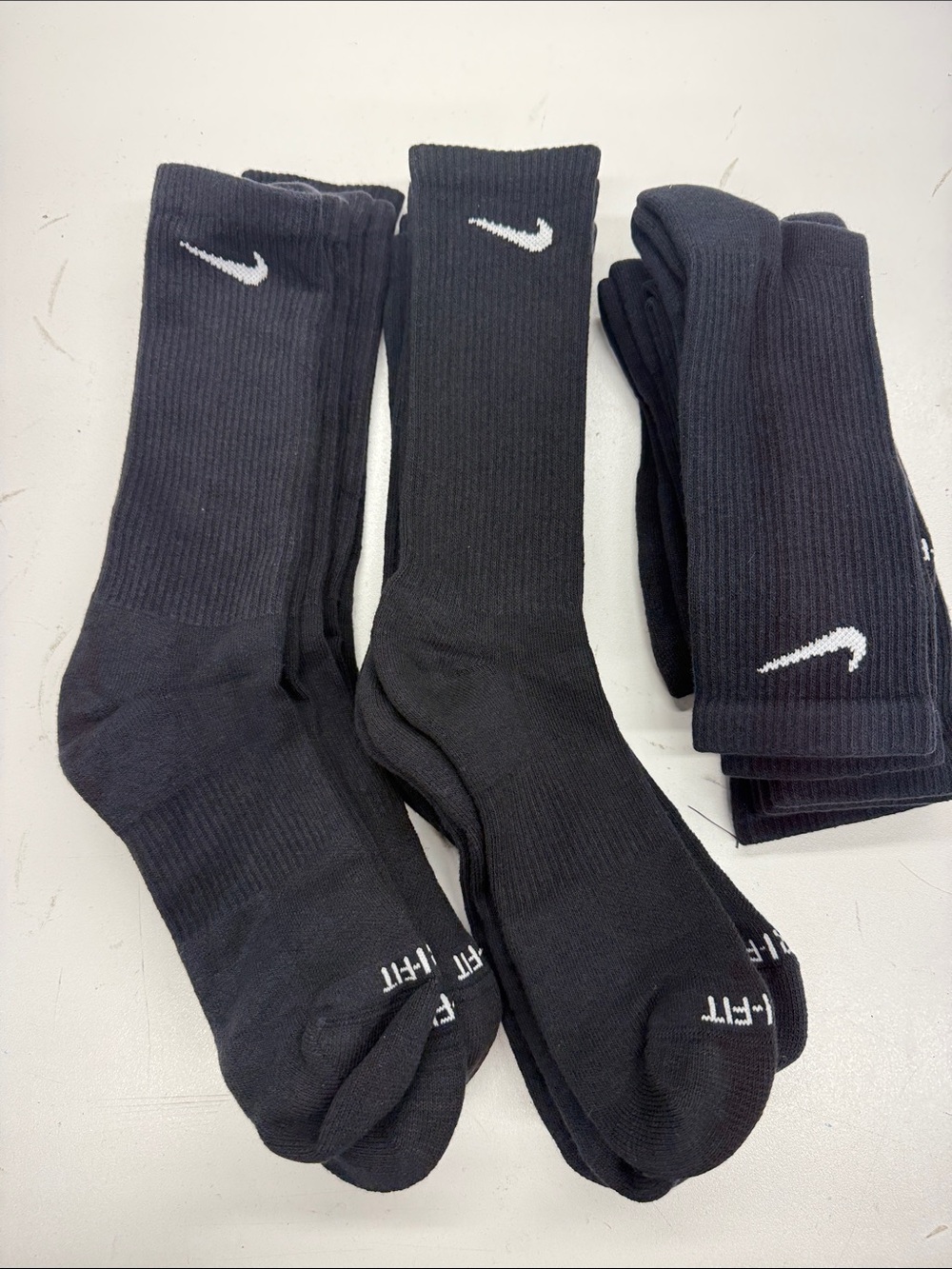 Nike Black Crew Athletic Socks with White Swoosh - 9 Pairs